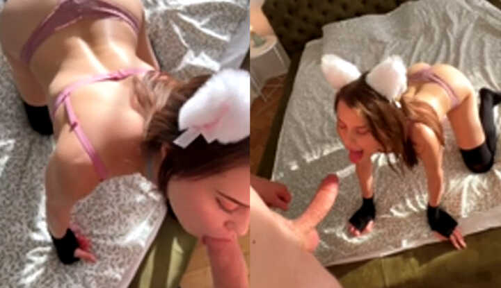 PaliTube - คลิปหลุด OnlyFans ของ Jamie Young ในสไตล์ POV ชุดคอสเพลย์คิตตี้ ที่โดนน้ำแตกใส่หน้า