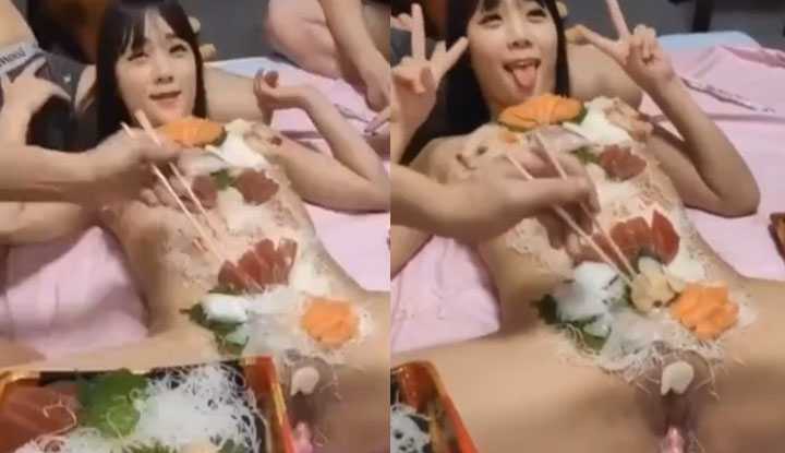 PaliTube - (จีน) วิธีการกินซูชิแบบใหม่คือกินแดกบนตัวสาวสวยวางไว้บนนมบนหี