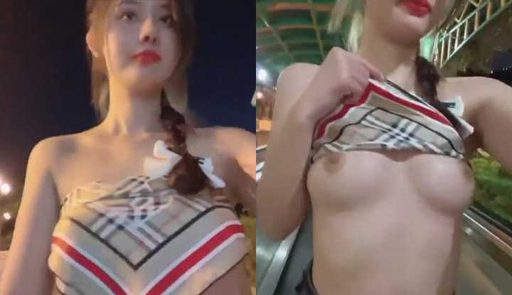PaliTube - สาวผมเปียเดินๆ อยู่ถกเสื้อโชว์นมเฉยเลย