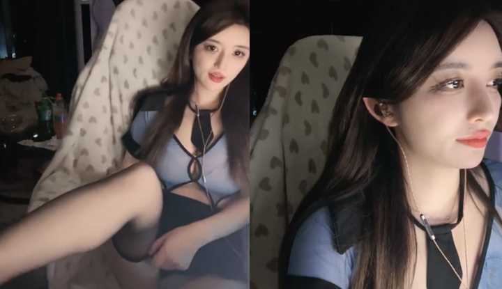 PaliTube - อินเทอร์เน็ตดาราหุ่นดี Mian Mian Xiong ถ่ายทอดสดตัวเองอย่างไหนในชุดตัวหนังสาวสุภาพสีดำกับถุงน่องไซส์ดำ?