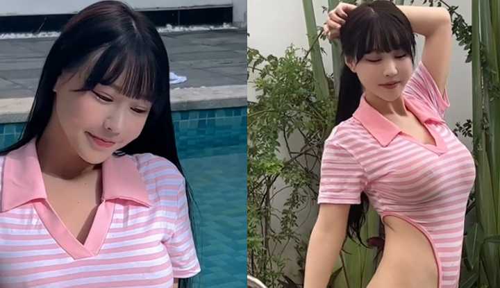 PaliTube - การแสดงความงามและร่างกายสูงสุด การถ่ายภาพส่วนตัวขนาดใหญ่ของนางเอกหน้าอกใหญ่ ร่างกายเปียกใส่ชุดว่ายน้ำลายเส้นที่สวนสนุกฉันชวนบานน่า แสดงหน้าอกและความแน่น