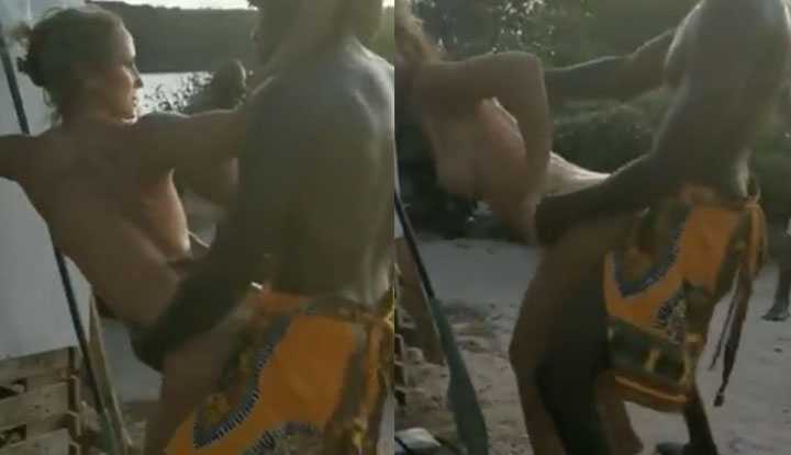 PaliTube - European and American busty girl accidentally enters black people's territory, is stripped naked and caught, then violently done from bend