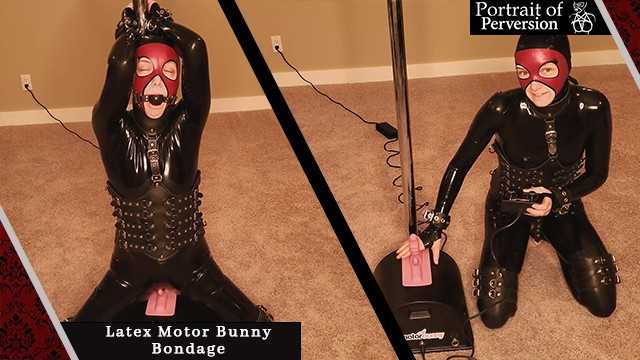 PaliTube - The Latex Motor Bunny - Sexy rubber dressed girl rides a Sybian then is made to cum in bondage on it