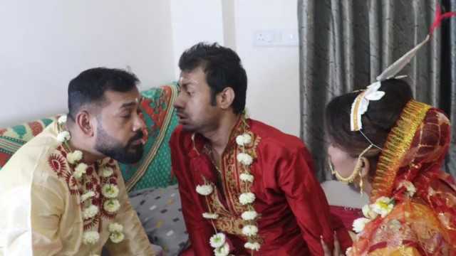 PaliTube - MMF threesome - Beautiful Indian Wife In Wedding Dress Fucked By Husband And Friend