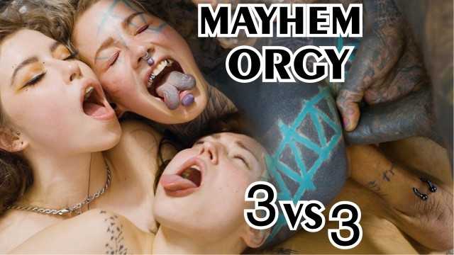 PaliTube - Mayhem 3 on 3 orgy, hardcore alt teen group fuck - anal, dp, blowjob, facial - alt, goth, punk, tatt